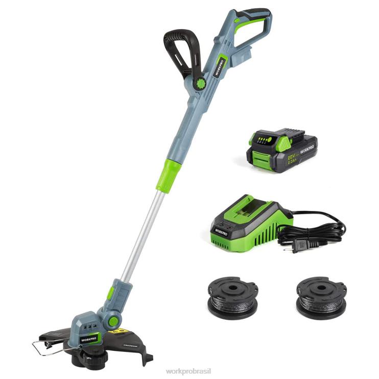 WORKPROAparador / biseladora sem fio de 20 V de 12 polegadas com bateria de íon de lítio de 2 Ah Carregador rápido de 1 hora Linha de aparador de 16,4 pés incluída XZXLF293 ferramenta