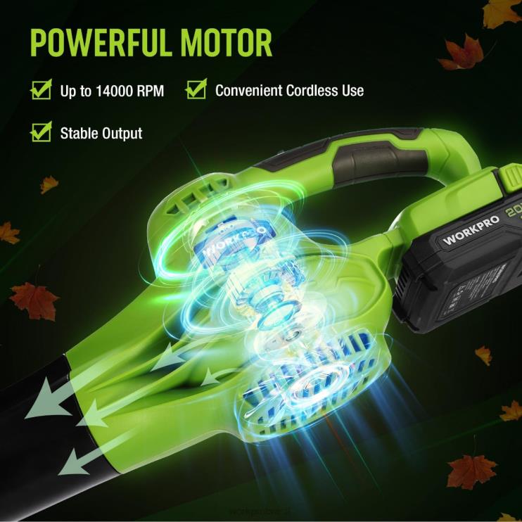 WORKPROMini soprador de folhas sem fio leve de 20 V com bateria e carregador, controle de 2 velocidades XZXLF303 ferramenta