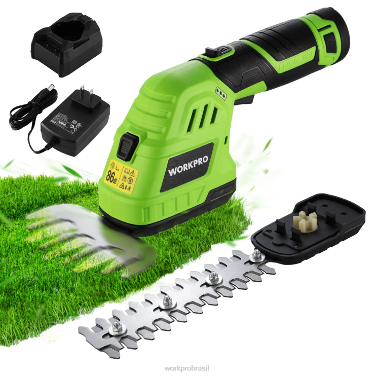 WORKPROTesoura de sebes elétrica sem fio 2 em 1 12 V e aparador portátil de arbustos, com bateria recarregável de íons de lítio de 2,0 Ah e carregador rápido de 1 hora XZXLF301 ferramenta