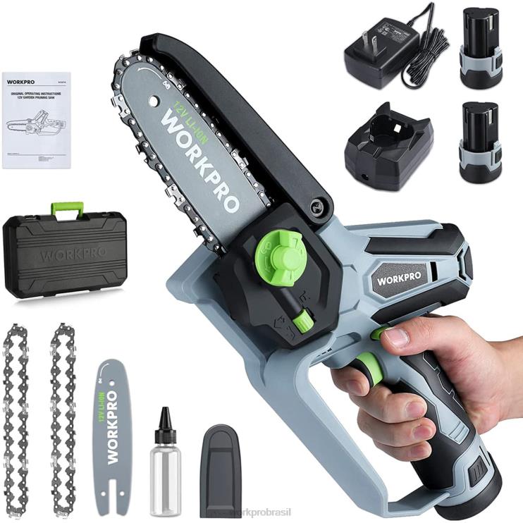WORKPROmini motosserra, motosserra elétrica compacta sem fio com 2 baterias, barra guia e corrente de reposição XZXLF291 ferramenta