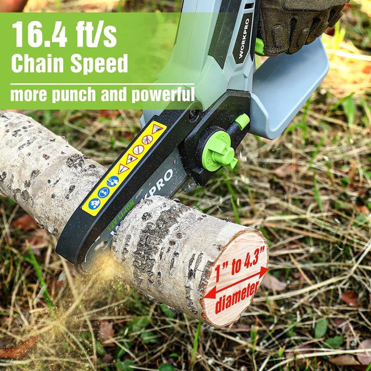 WORKPROmini motosserra, motosserra elétrica compacta sem fio com 2 baterias, barra guia e corrente de reposição XZXLF291 ferramenta