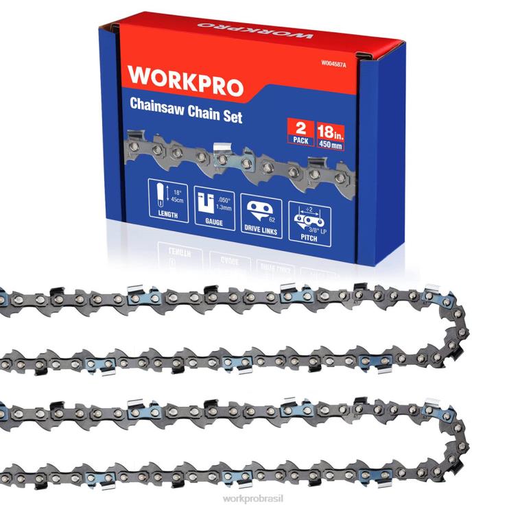 WORKPROCorrente de motosserra de 2 unidades, passo de 3/8", 62 elos de acionamento, corrente de serra para corte de madeira para peças de motosserra XZXLF203 ferramenta