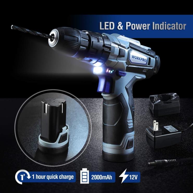 WORKPROBraçadeira facial e furadeira sem fio de 12v e kit de ferramentas para casa e conjunto de brocas pro spade 10 peças e pistola de grampo 4 em 1 para serviço pesado XZXLF318 ferramenta