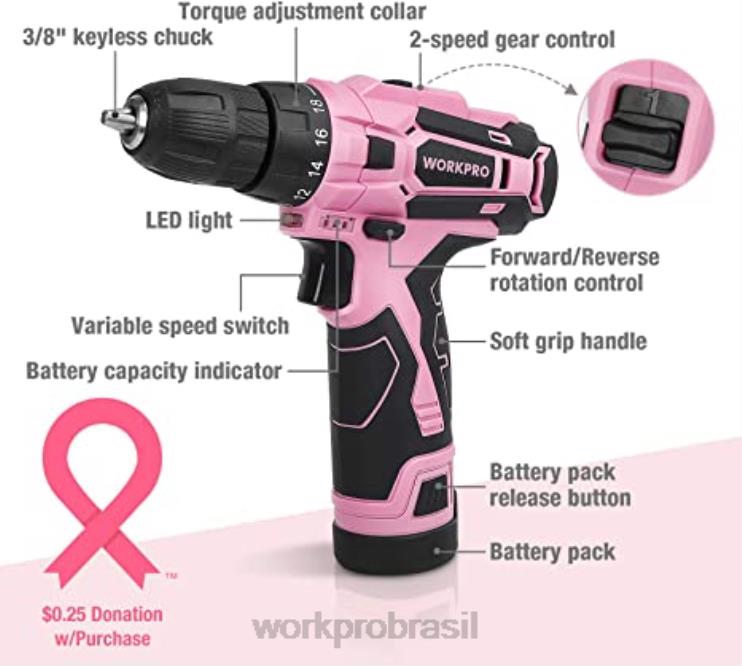 WORKPROConjunto de furadeira sem fio 12v, pistola de grampo 6 em 1, conjunto de chaves de fenda magnéticas de 8 peças e pistola de cola quente sem fio XZXLF313 ferramenta