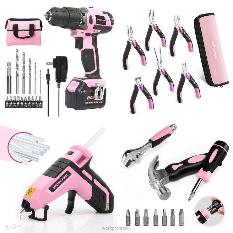 WORKPROConjunto de furadeira sem fio de 20 V, mini alicates de 6 peças, kit de ferramentas de 10 peças e pistola de cola sem fio XZXLF316 ferramenta