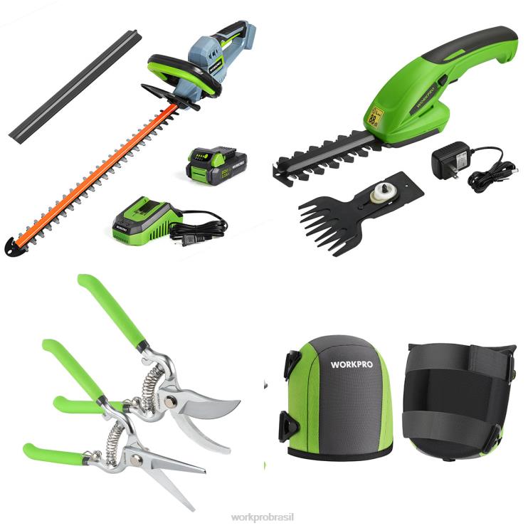 WORKPROCorta-sebes sem fio de 20 V e corta-sebes portátil 2 em 1, tesouras de poda de 2 peças e joelheiras de jardim XZXLF320 ferramenta