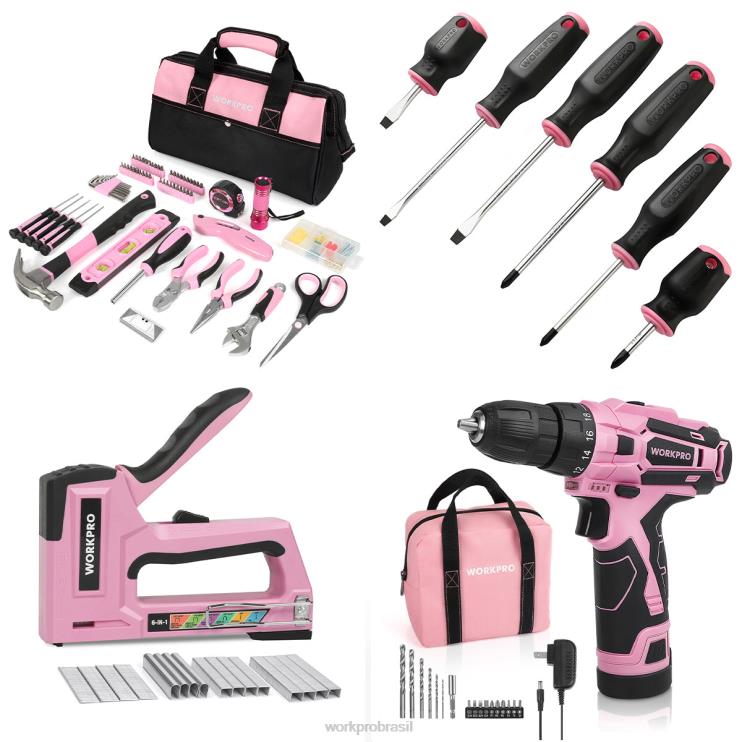 WORKPROKit de ferramentas com 106 peças, 6 chaves de fenda magnéticas, kit de furadeira sem fio de 12 V e pistola de grampo 6 em 1 XZXLF312 ferramenta