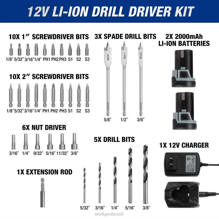 WORKPROSerra alternativa sem fio 12v e kit de furadeira sem fio 12v e conjunto de 12 peças de chaves de fenda magnéticas e pistola de cola quente sem fio XZXLF321 ferramenta