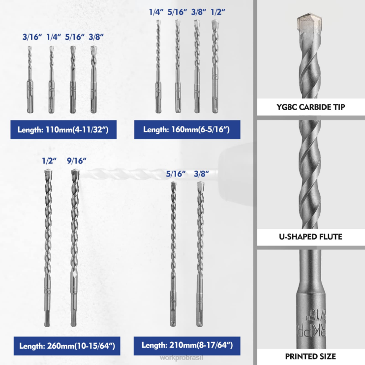 WORKPRO17 peças de brocas de martelo rotativo sds-plus e conjunto de cinzel XZXLF199 ferramenta