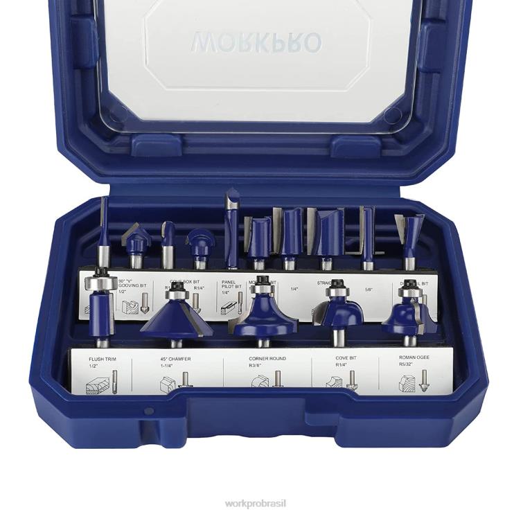 WORKPROConjunto de bits de roteador de 15 unidades, bits de roteador de carboneto de tungstênio com haste de 1/4 polegadas XZXLF130 ferramenta