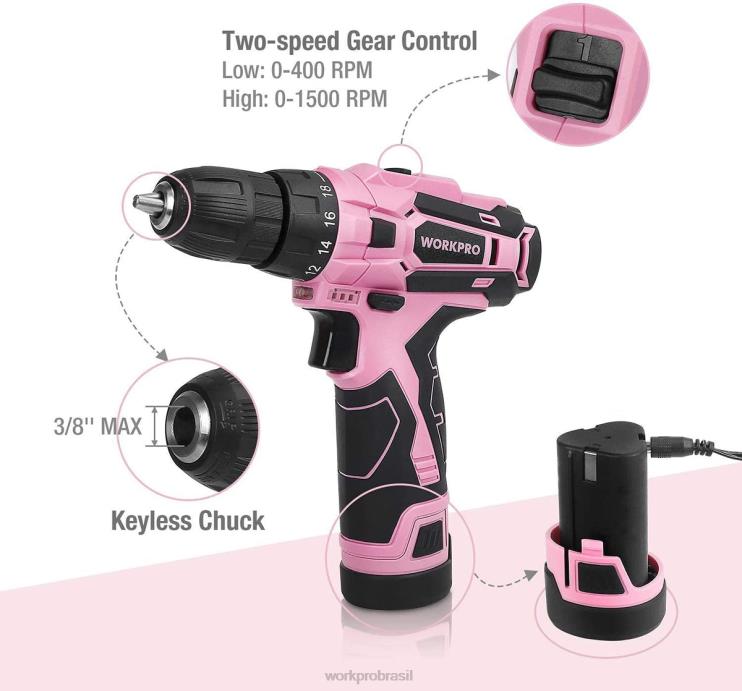 WORKPROConjunto de chave de fenda elétrica sem fio 12v kit de ferramentas de chave de fenda elétrica para mulheres XZXLF263 ferramenta