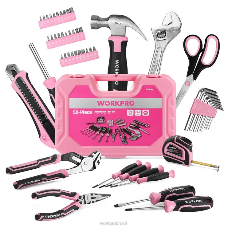 WORKPROConjunto de ferramentas 52 peças, conjunto de ferramentas femininas para casa com caixa de ferramentas de armazenamento, conjunto de ferramentas básico - fita XZXLF249 ferramenta