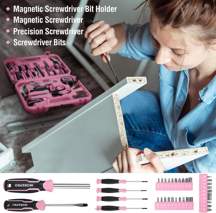 WORKPROConjunto de ferramentas 52 peças, conjunto de ferramentas femininas para casa com caixa de ferramentas de armazenamento, conjunto de ferramentas básico - fita XZXLF249 ferramenta