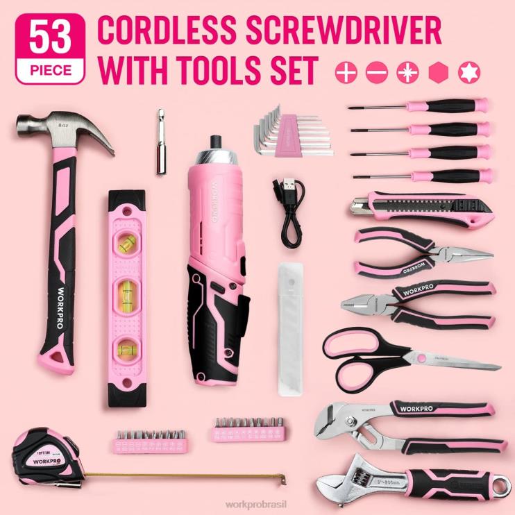 WORKPROConjunto de ferramentas de 55 peças, chave de fenda sem fio rotativa de 3,7 V e kit de ferramentas domésticas XZXLF264 ferramenta