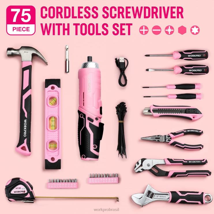 WORKPROConjunto de ferramentas de 75 peças, chave de fenda sem fio giratória de 3,7 V e kit de ferramentas domésticas XZXLF260 ferramenta