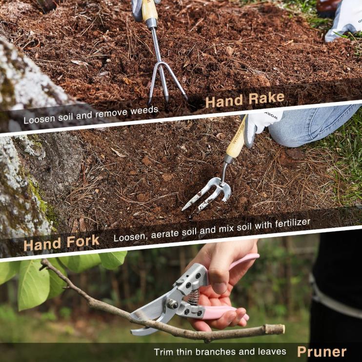 WORKPROConjunto de ferramentas de jardim com 7 peças, ferramentas de jardinagem resistentes em aço inoxidável XZXLF252 ferramenta