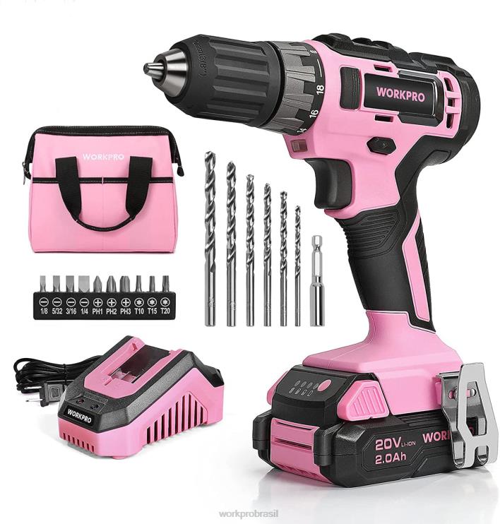 WORKPROConjunto de furadeira sem fio de 20 V com carregador rápido e bolsa de armazenamento de 11 polegadas incluída XZXLF261 ferramenta