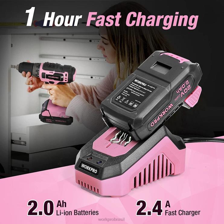 WORKPROConjunto de furadeira sem fio de 20 V com carregador rápido e bolsa de armazenamento de 11 polegadas incluída XZXLF261 ferramenta