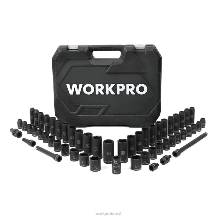 WORKPROConjunto de soquetes de impacto de acionamento de 55 unidades com barras de extensão, aço cr-v premium, soquetes sae e métricos com estojo de armazenamento aprimorado XZXLF307 ferramenta