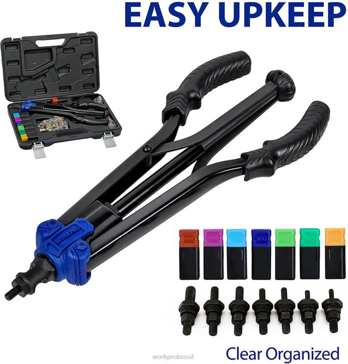 WORKPROFerramenta para porca de rebite 70 peças de porcas de rebite e maleta de transporte kit de ferramentas de nutert manual com rosca XZXLF309 ferramenta
