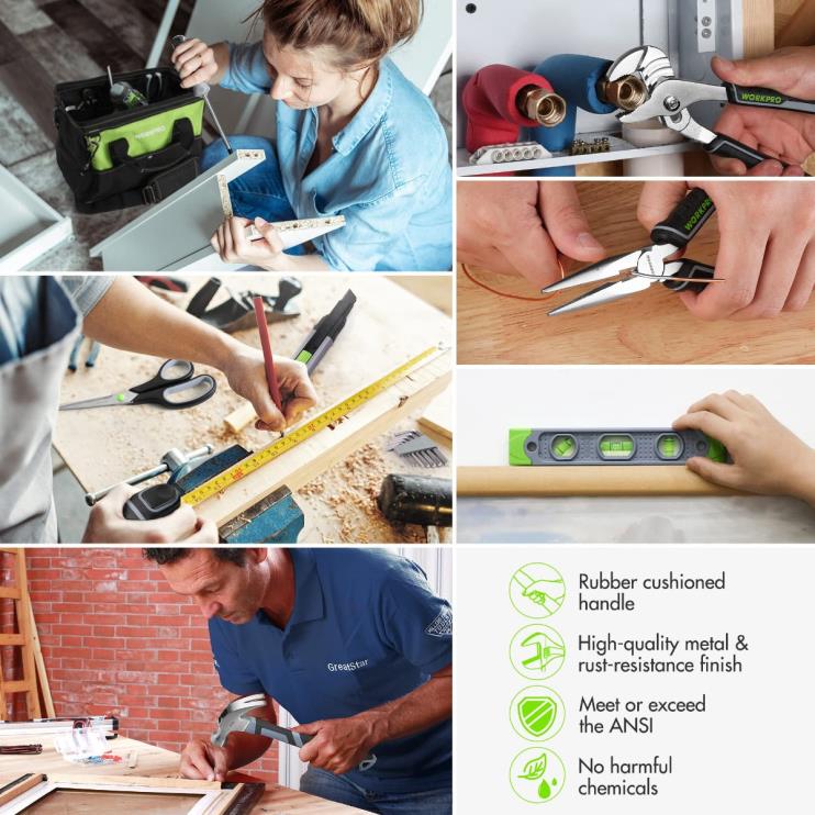 WORKPROKit combinado de furadeira sem fio de 157 peças com íon de lítio sem fio de 20 V XZXLF259 ferramenta