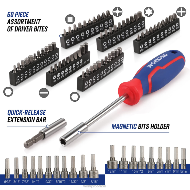 WORKPROconjunto de ferramentas mecânicas, conjunto de chave de soquete de 192 peças com estojo de armazenamento XZXLF311 ferramenta